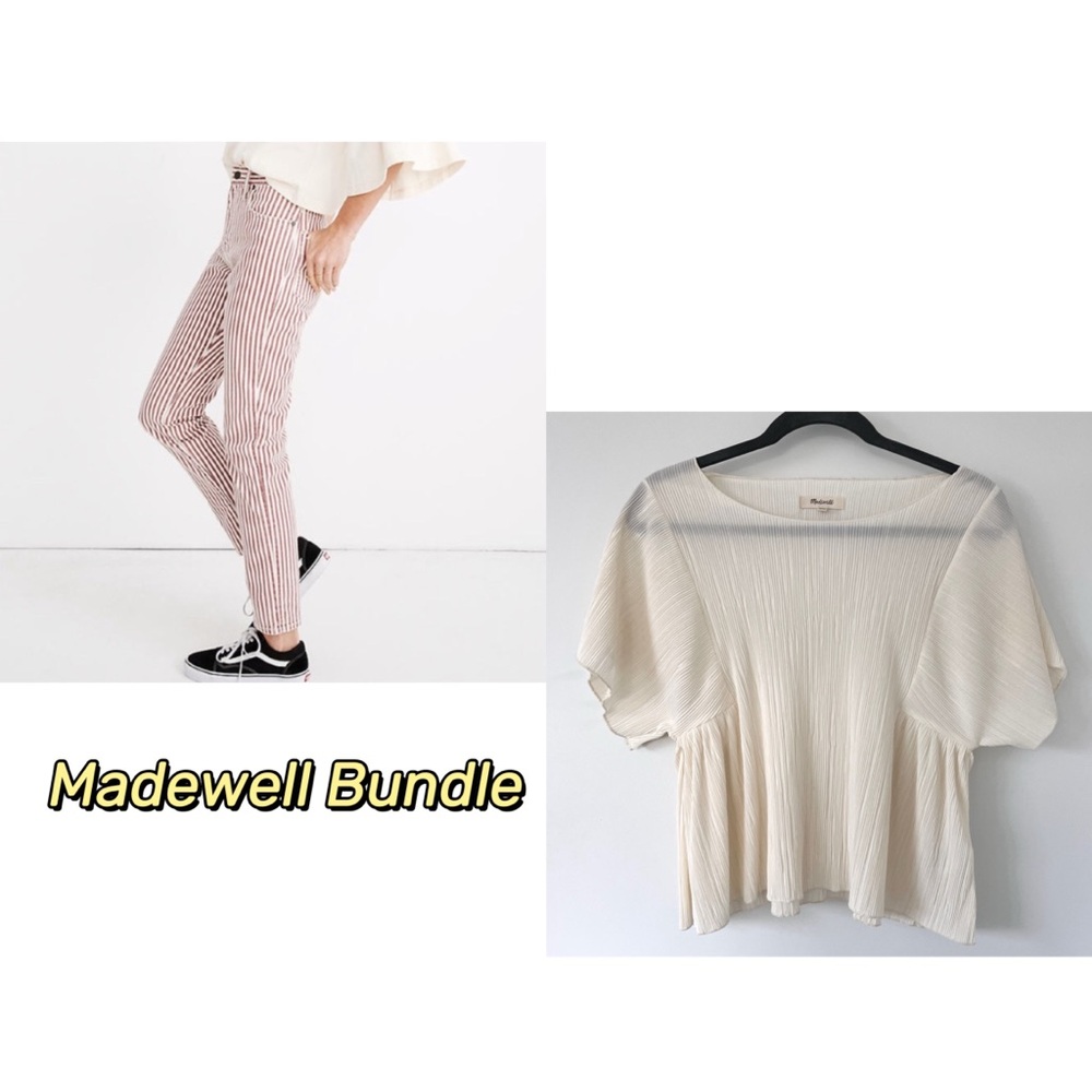 Madewell Cream Top and Striped Pants Bundle
